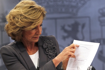 La vicepresidenta, en la rueda de prensa posterior al Consejo de Ministros.