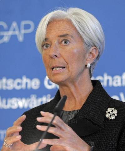 La directora gerente del FMI, Christine Lagarde, durante su discurso.