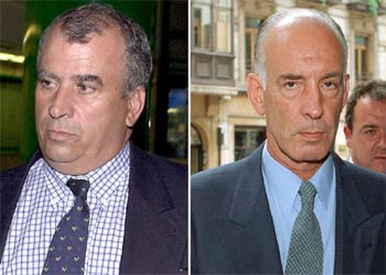 Fotografías de archivo del ex teniente coronel de la Guardia Civil Rafael Masa (i), y del el ex comisario de la Policía de Bilbao José Amedo (d), que junto con el industrial José Luis Morcillo, han sido absueltos por la Audiencia Provincial de Vizcaya por el asesinato del dirigente de Herri Batasuna Santiago Broaurd.