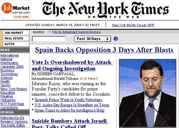 Imagen de la portada de ayer del  New York Times  en Internet.