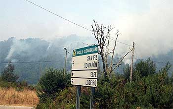 Vista del incendio iniciado ayer en el municipio de O Carballiño (Ourense) y que hoy continúa activo.