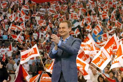 Zapatero, en un momento del mitin de hoy en Vistalegre.