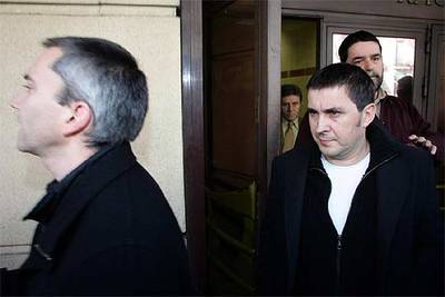 Arnaldo Otegi y Joseba Permach, tras declarar en la Audiencia Nacional en febrero pasado.