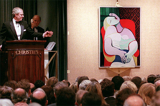 Imagen de la subasta de 'El sueño' en 1997 en Christie's, cuando Wynn se hizo con la obra.