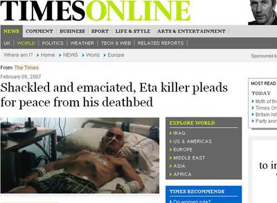 Un demacrado De Juana pide al Gobierno que vuelva a las conversaciones de paz