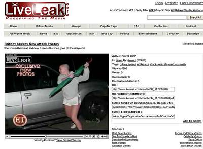 El paraguazo de Britney, en  Live Leak .