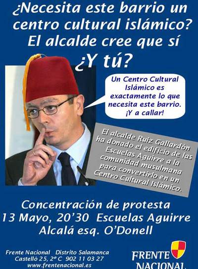Cartel de Frente Nacional en el que se rechaza el centro islámico.