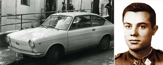 El vehículo en el que iban 'Txabi' y Sarasketa (izq), junto a la fotografía de Pardines Arcay