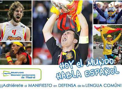Alberto Contador, Iker Casillas, Pau Gasol, Fernando Alonso...  prestan  su imagen bajo el lema  Hoy el mundo habla español .