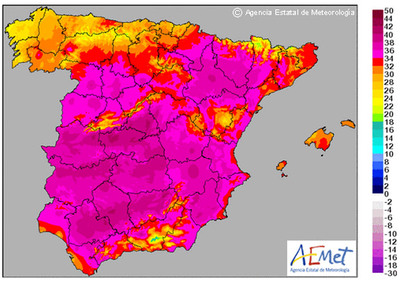 Mapa que muestra las temperaturas máximas y mínimas para hoy