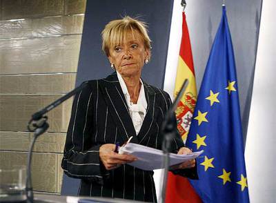 María Teresa Fernández de la Vega, durante la rueda de prensa en La Moncloa.