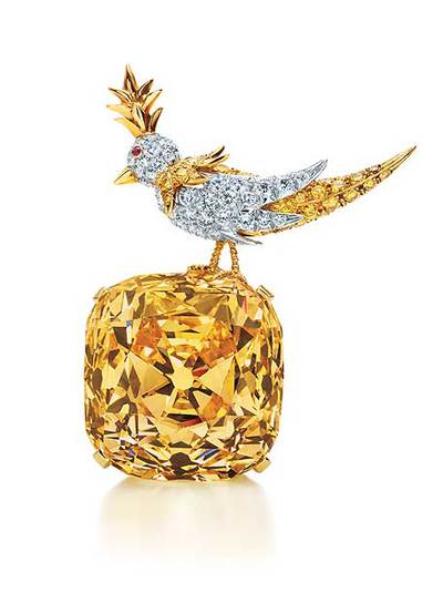  Diamante Tiffany  de 128,54 quilates, en la pieza realizada por Jean Schlumberger  Bird on A Rock .