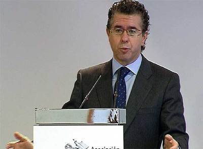 Francisco Granados, durante su intervención hoy en el primer Foro Informativo de la Asociación de Periodistas Madrid Sur que se ha celebrado en Getafe.