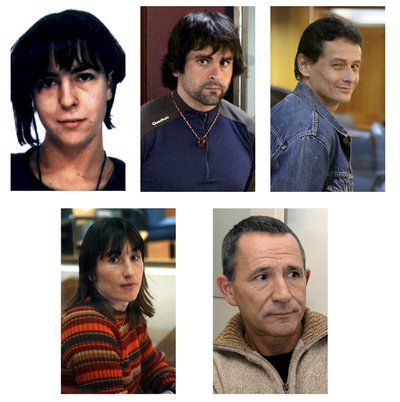 Los 'grapo' condenados a penas de entre 135 y 144 años de cárcel, de izquierda a derecha y de arriba a abajo: Esther González, Marcos Martín Ponce, Israel Torralba, Mónica Refojos y Silva Sande.