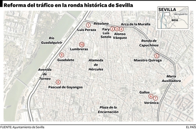Cambio de sentido en 10 calles del centro de Sevilla.