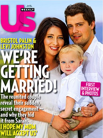 Portada de la revista  Us Weekly  en la que se anuncia el próximo enlace de Bristol Palin y Levi Johnston