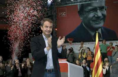 José Luis Rodríguez Zapatero en un mitin del PSC en Lleida.