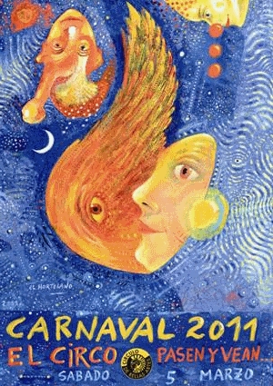 Cartel del Gran baile de Carnaval del Círculo de Bellas Artes dibujado por el artista 'El Hortelano'.