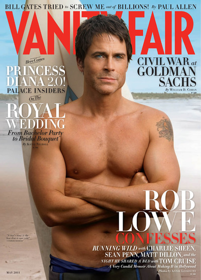 El actor Rob Lowe, fotografiado por Annie Leibowitz para el número de mayo de 2011 de la edición estadounidense de la revista  Vanity Fair .