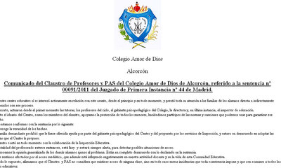 Portada de la web del colegio con los tres comunicados y la carta de la ex alumna.