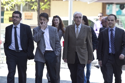 Daniel Osàcara, extesorero de CDC,  segundo por la derecha, acompañado, de izquierda a derecha, por Francesc Sánchez, Oriol Pujol y Jordi Turull.