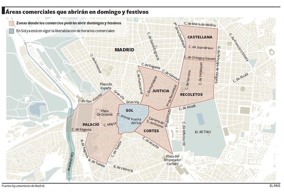 Áreas comerciales de la capital que abrirán en domingo y festivos.
