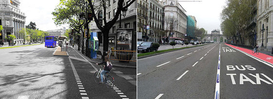 Recreación del futuro carril bici por el centro de Madrid.
