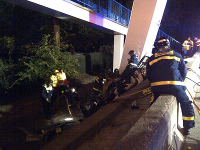 El escenario del accidente en la M-30 esta madrugada.