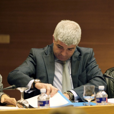 El director general de RTVV, José López Jaraba, durante su intervención en la comisión de las Cortes Valencianas.