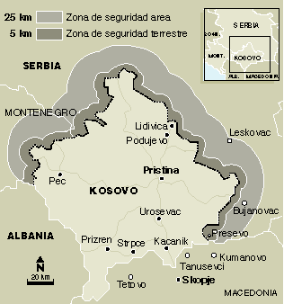 Tropas yugoslavas se despliegan en  la franja desmilitarizada de Kosovo para combatir a la guerrilla albanesa