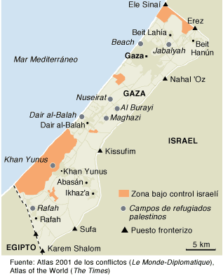 Mapa de la Franja de Gaza.