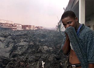 La lava ha invadido las calles de la  ciudad de Goma.