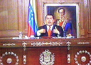 Imagen tomada de la televisión de Hugo Chávez, durante su último mensaje como presidente de la nación.