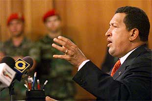 El presidente Chávez, durante una rueda de prensa en el Palacio de Miraflores.