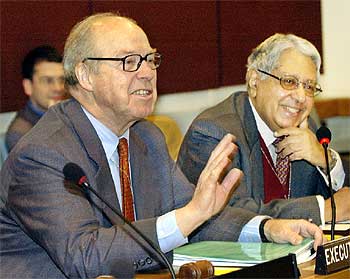 En jefe de los inspectores de desarme, Hans Blix, hoy, en la sede de Naciones Unidas en Nueva York.