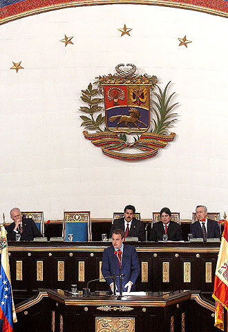 El presidente del Gobierno, José Luís Rodríguez Zapatero, durante su intervención en la Asamblea Nacional venezolana.