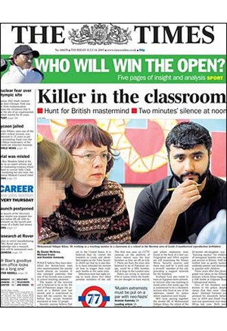 Mohamed Sadique Khan junto a otra profesora, en la portada de  The Times. 