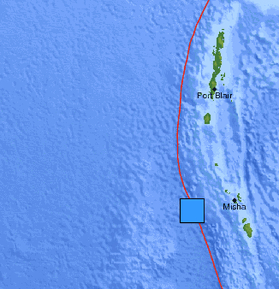 Localización del seismo junto a las islas Nicobar.