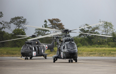 Helicóptero en el que la exsenadora Piedad Córdoba ha recogido a Marcos Baquero.