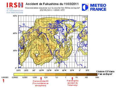 Simulación del alcance de la nube radiactiva.