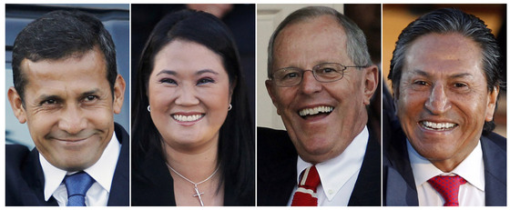 Los candidatos a la presidencia de Perú (Izq. a Der.): Ollanta Humala, Keiko Fujimori, Pedro Pablo Kuczynski y Alejandro Toledo