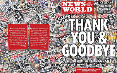 Portada y contraportada de la última edición de  News of the World , facilitada por la publicación.