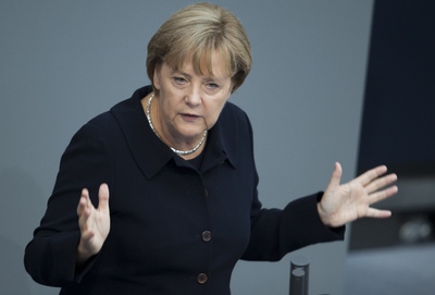 La canciller alemana, Angela Merkel, durante su intervención en el debate sobre los presupuestos que ha tenido lugar en el Bundestag (Parlamento).