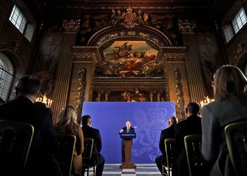 El primer ministro del Reino Unido, Boris Johnson, este lunes en Greenwich (Londres), bajo la 