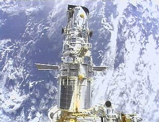 Una imagen del telescopio, desde una cámara colocada en el  Columbia .