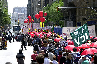 Cabeza de la manifestación en Barcelona contra la 
