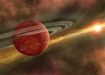 Concepción de un artista sobre el nuevo planeta encontrado por el nuevo telescopio espacial de la NASA,  Spitzer .