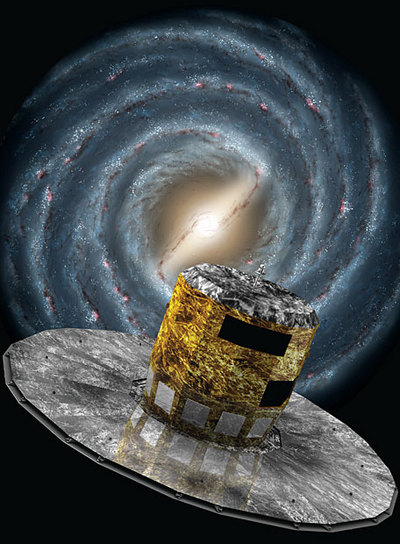 Ilustración del satélite  Gaia,  que se lanzará en 2012 para medir la posición de mil millones de estrellas en nuestra galaxia con una precisión sin precedentes.