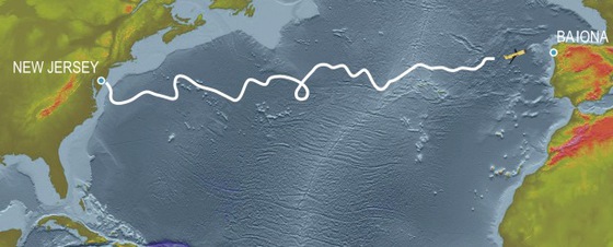 Ruta seguida por el planeador submarino RU27 desde el 27 de abril hasta su entrada en aguas españolas el 13 de noviembre.