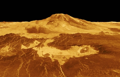 Imagen tridimensional del monte volcánico Maat Mons, en Venus, realizada con el radar de la sonda  Magallanes  de la NASA